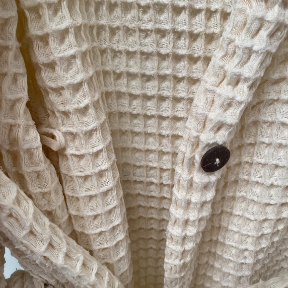 Happy Place Unisex Waffle Bath Robe Sand Organic Knit Belted Pockets Size S - Picture 11 of 12